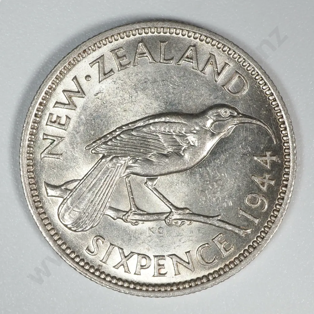 1944 New Zealand Sixpence AUNC CV $125 Image 1++