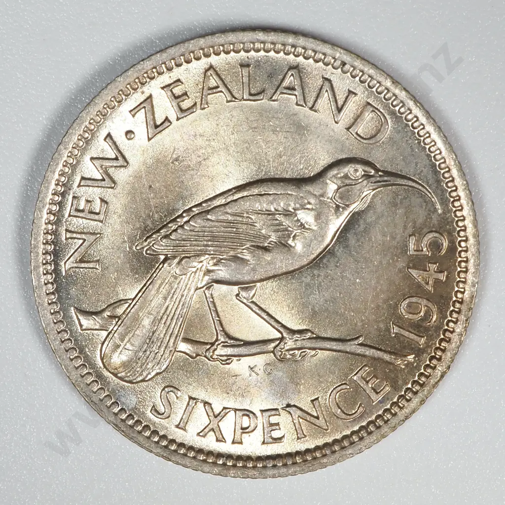1945 New Zealand Sixpence UNC CV $175 Image 1++