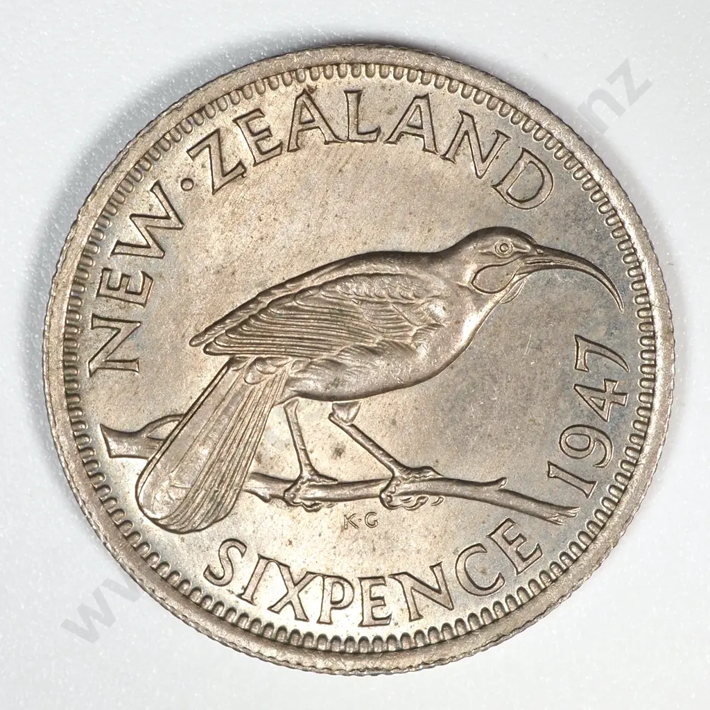 1947 New Zealand Sixpence AUNC CV $150 Image 1++