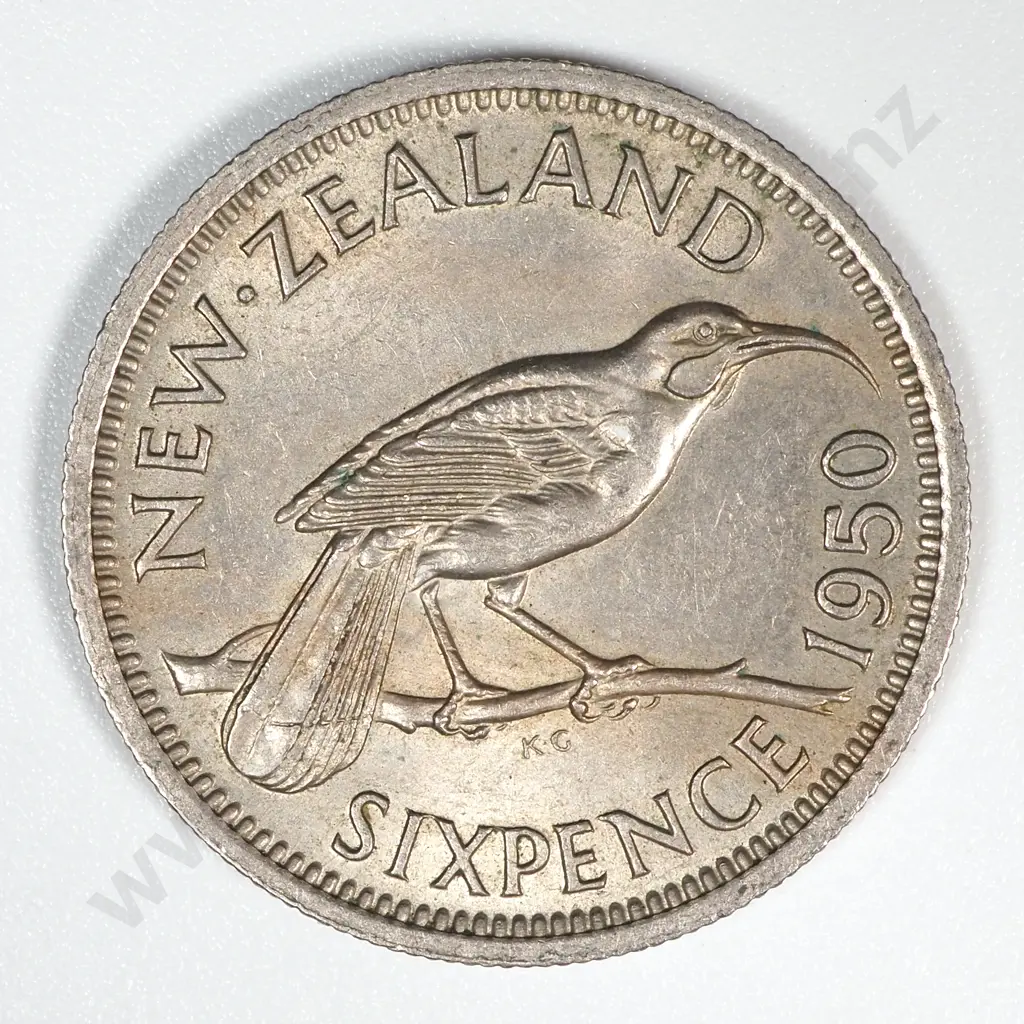 1950 New Zealand Sixpence EF CV $200 Image 1++