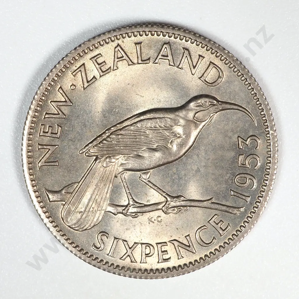 1953 New Zealand Sixpence UNC CV $50 Image 1++