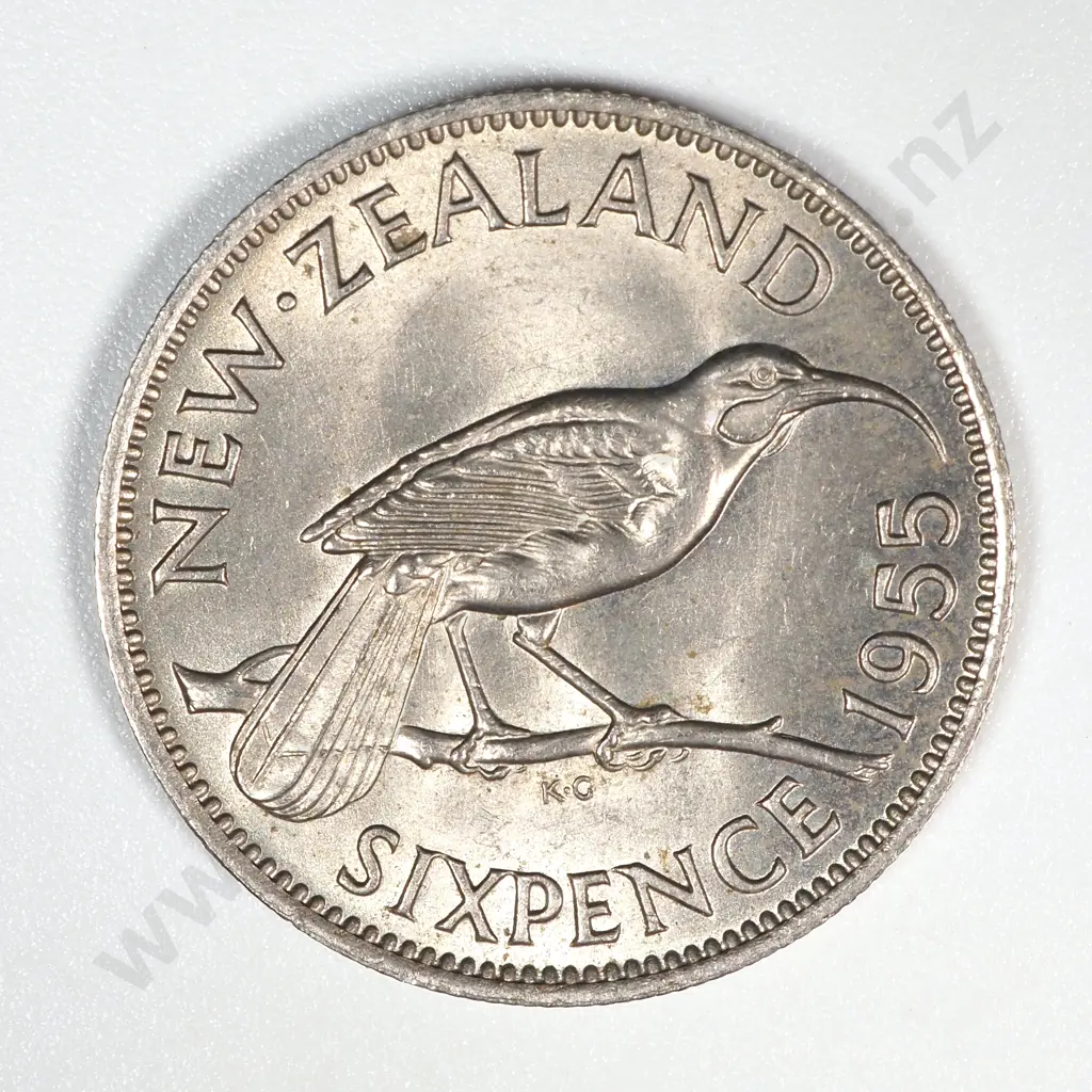 1955 New Zealand Sixpence UNC CV $60 Image 1++