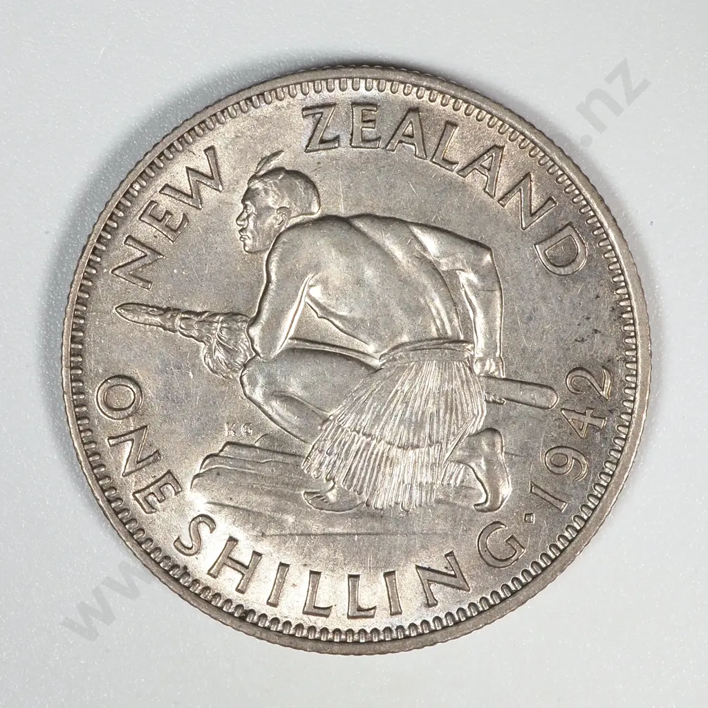1942 New Zealand Shilling AUNC CV $450 Image 1++