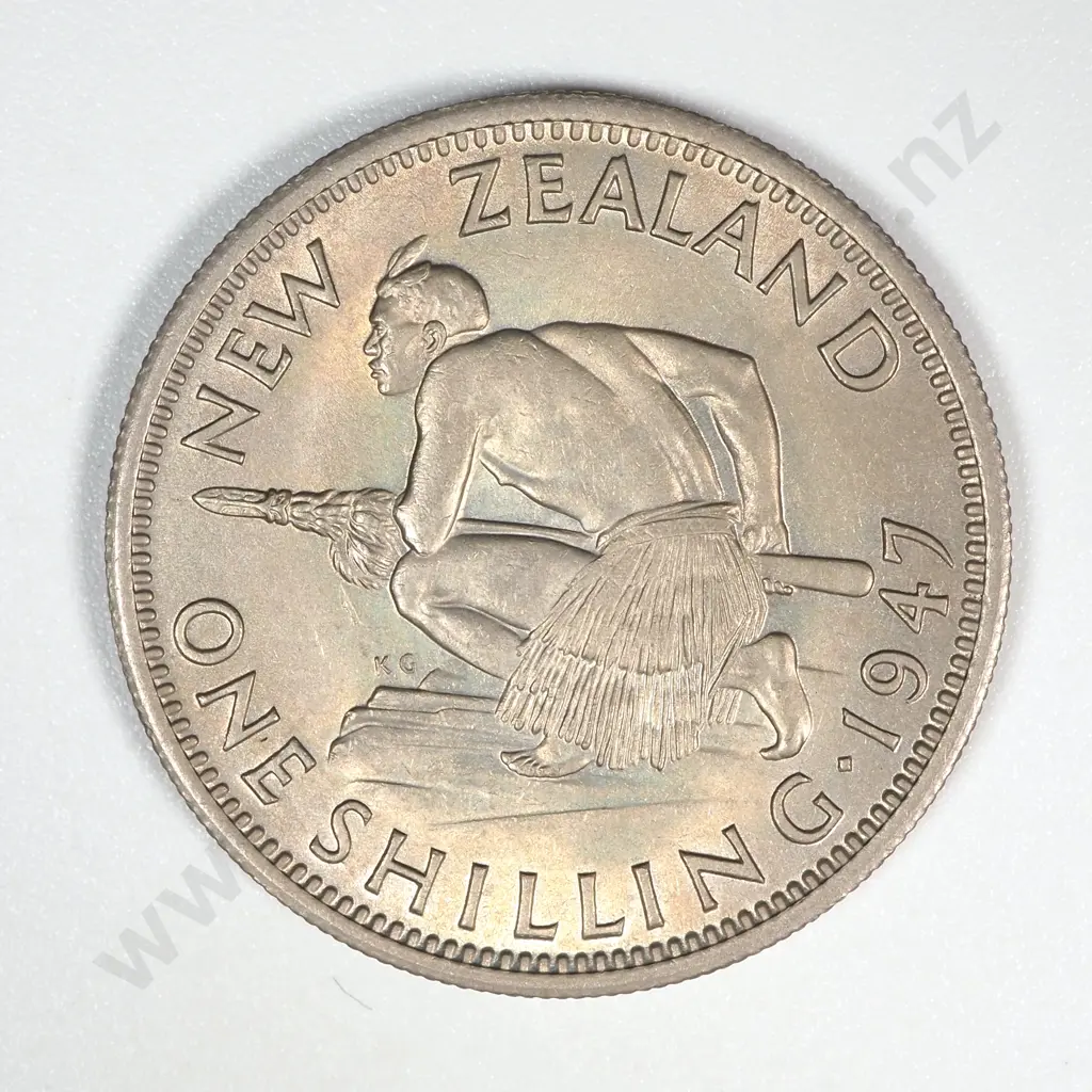 1947 New Zealand Shilling AUNC CV $175 Image 1++