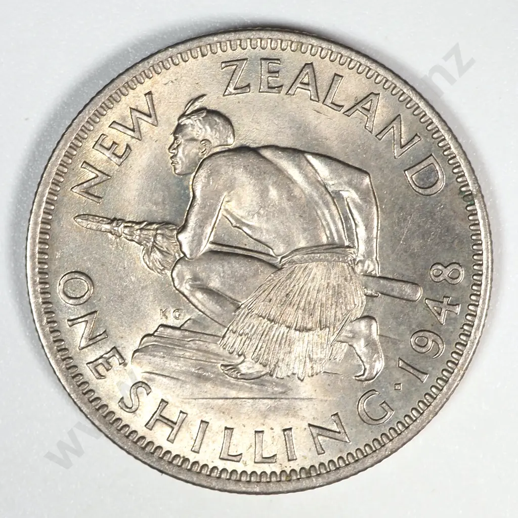 1948 New Zealand Shilling AUNC CV $150 Image 1++