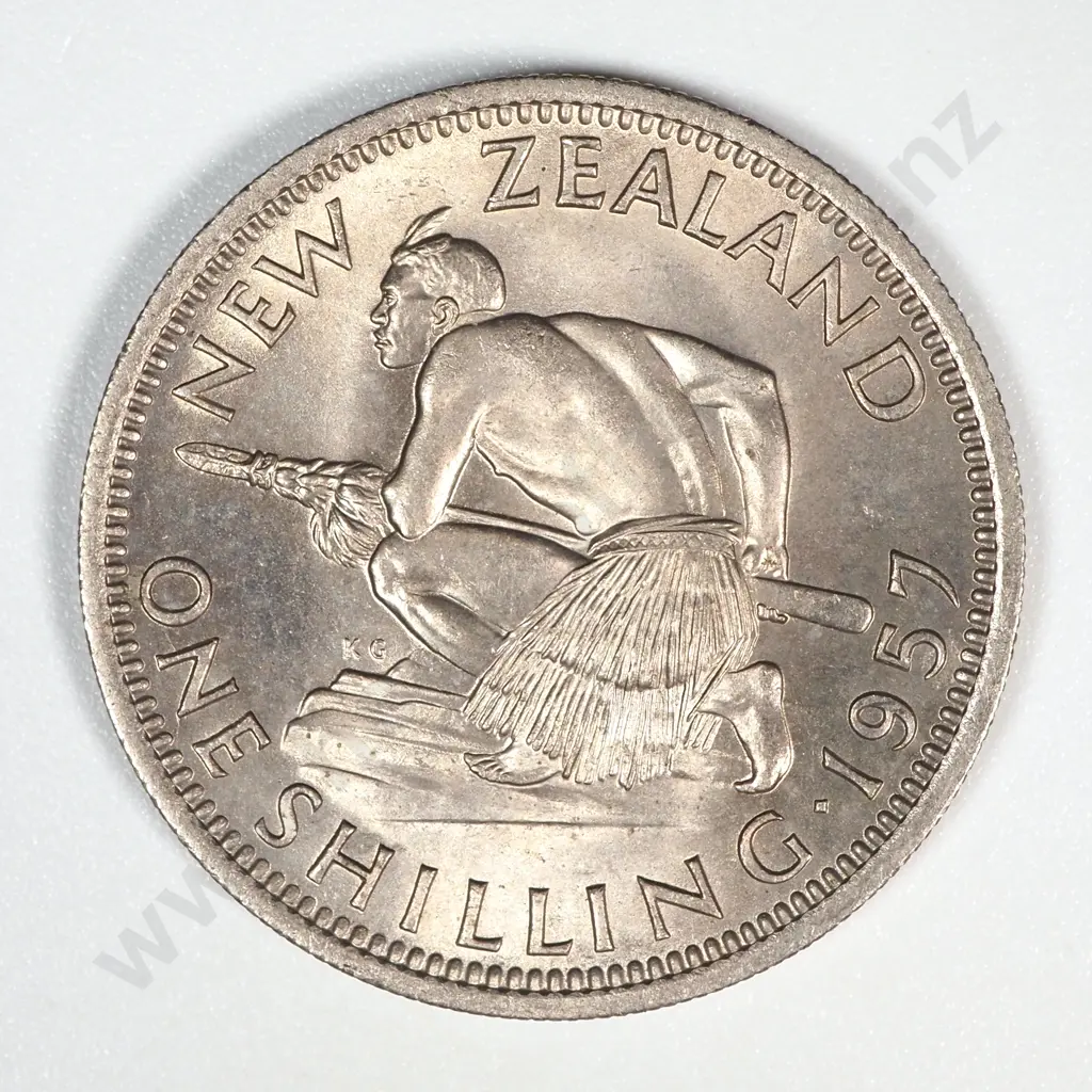 1957 New Zealand Shilling UNC CV $70 Image 1++