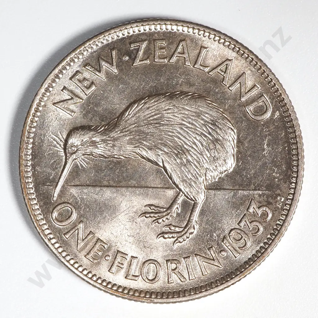 1933 New Zealand Florin UNC CV $750 Image 1++
