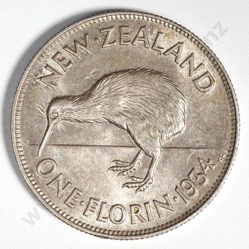 1934 New Zealand Florin UNC CV $750 Image 1++