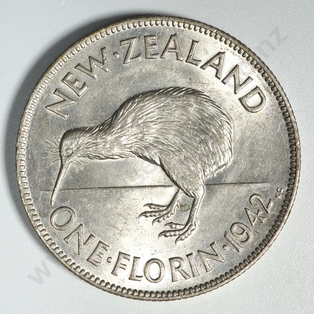 1942 New Zealand Florin AUNC CV $275 Image 1++