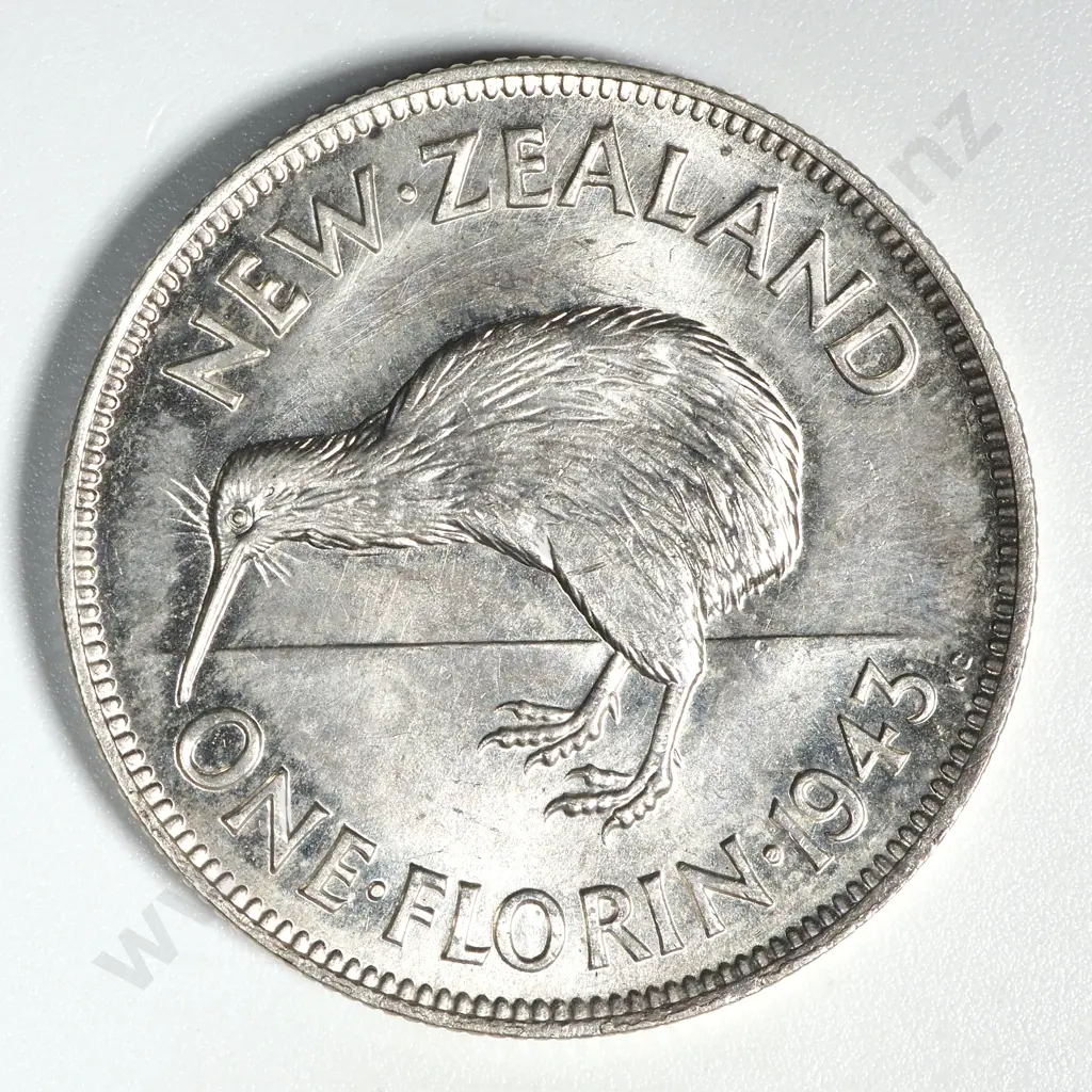 1943 New Zealand Florin UNC CV $400 Image 1++