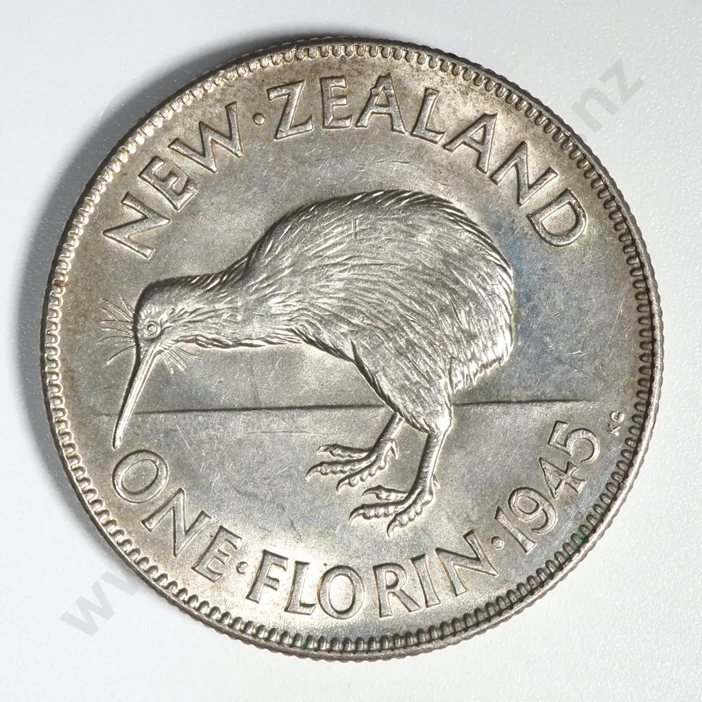 1945 New Zealand Florin AUNC CV $200 Image 1++