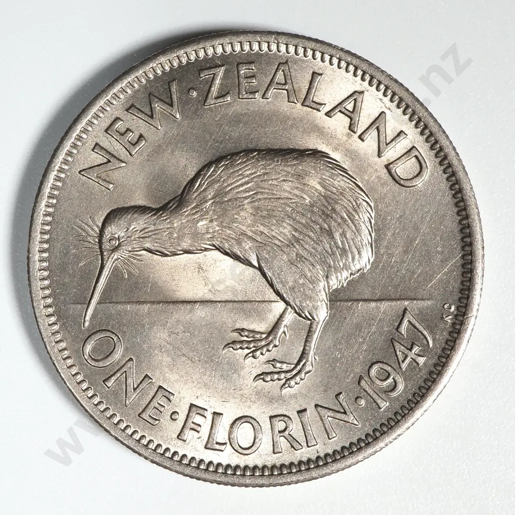 1947 New Zealand Florin UNC CV $600 Image 1++