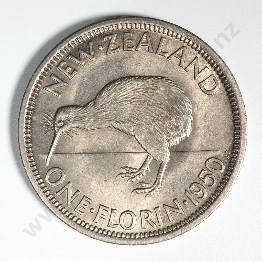 1950 New Zealand Florin UNC CV $150 Image 1++