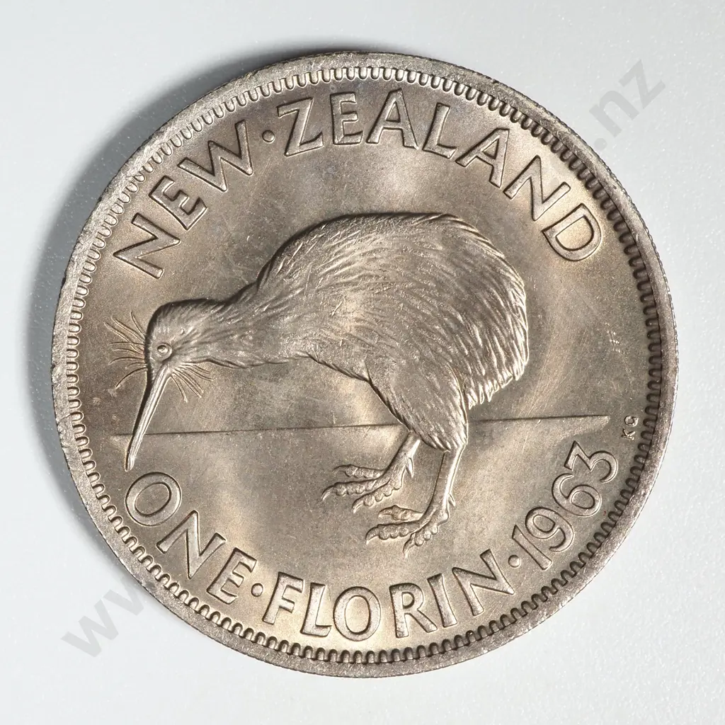 1963 New Zealand Florin UNC CV $45 Image 1++