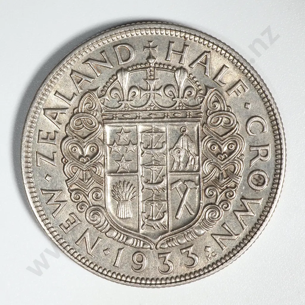 1933 New Zealand Half Crown  AUNC CV $350 Image 1++