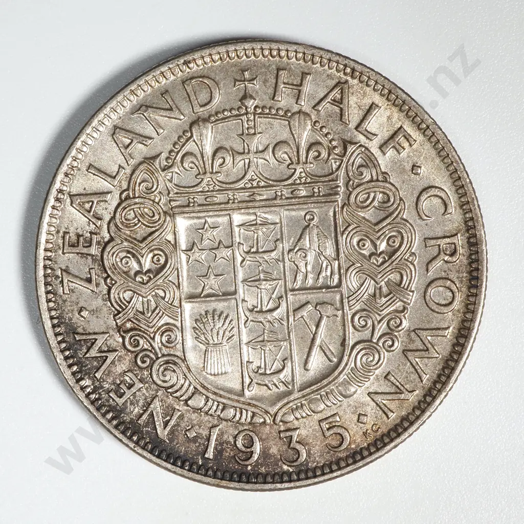 1935 New Zealand Half Crown AUNC CV $600 Image 1++