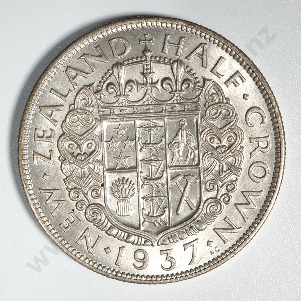 1937 New Zealand Half Crown  AUNC CV $300 Image 1++