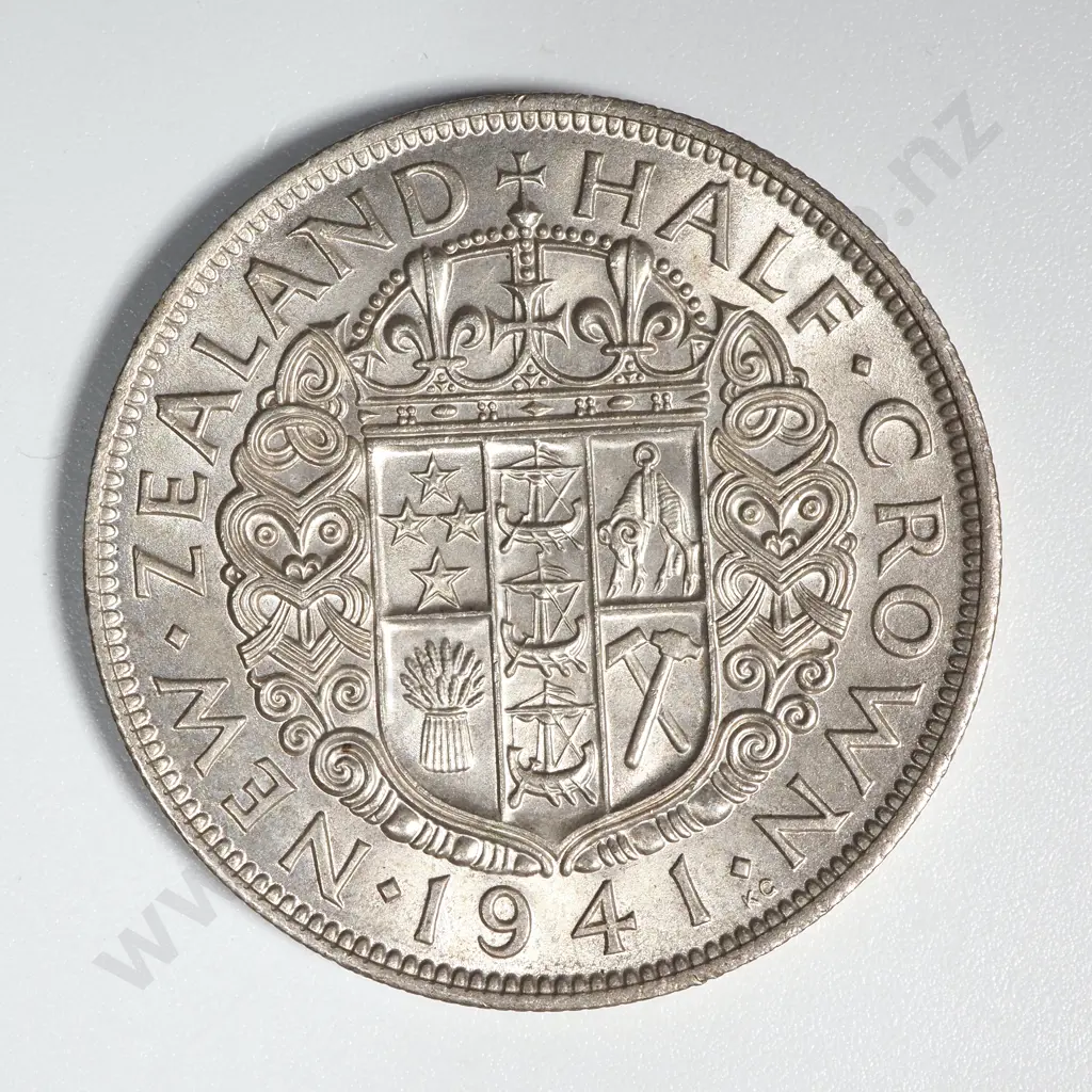1941 New Zealand Half Crown  AUNC CV $200 Image 1++