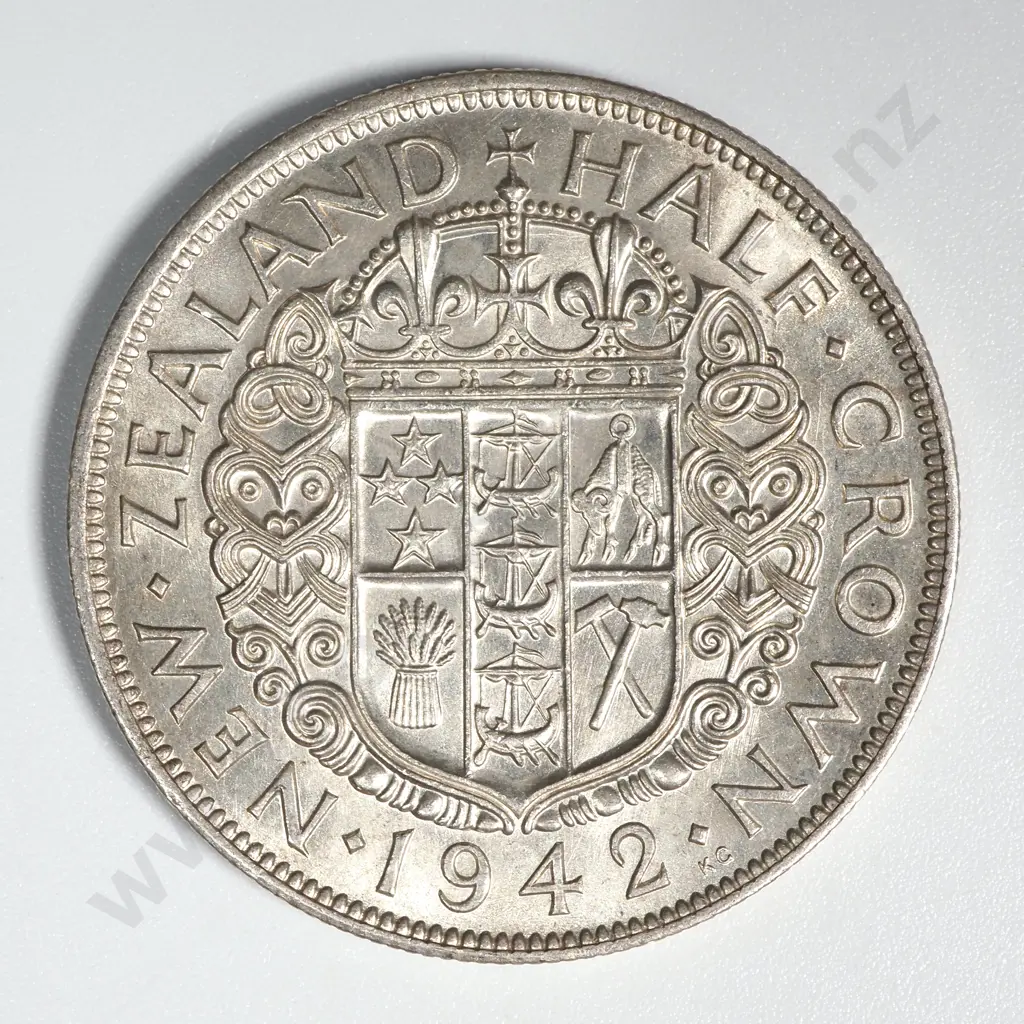 1942 New Zealand Half Crown AUNC CV $225 Image 1++