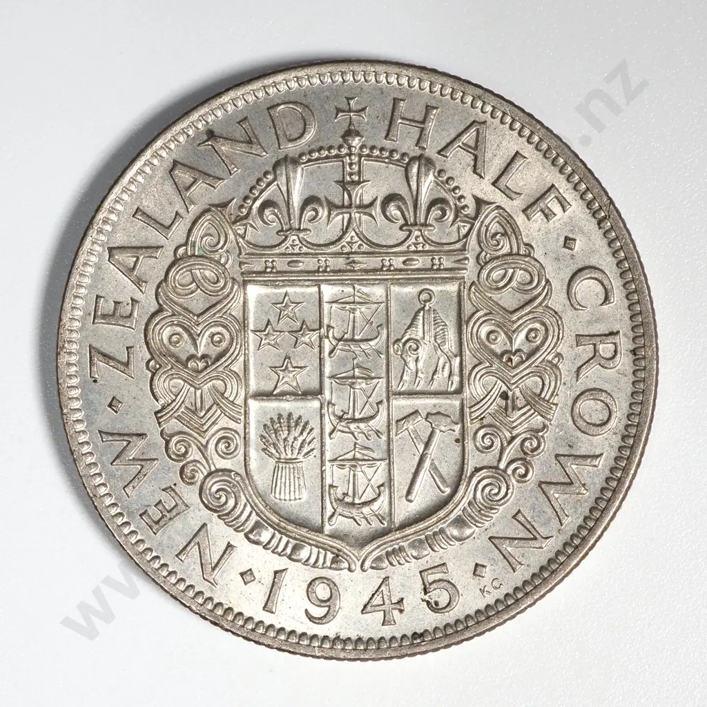 1945 New Zealand Half Crown EF CV $90 Image 1++