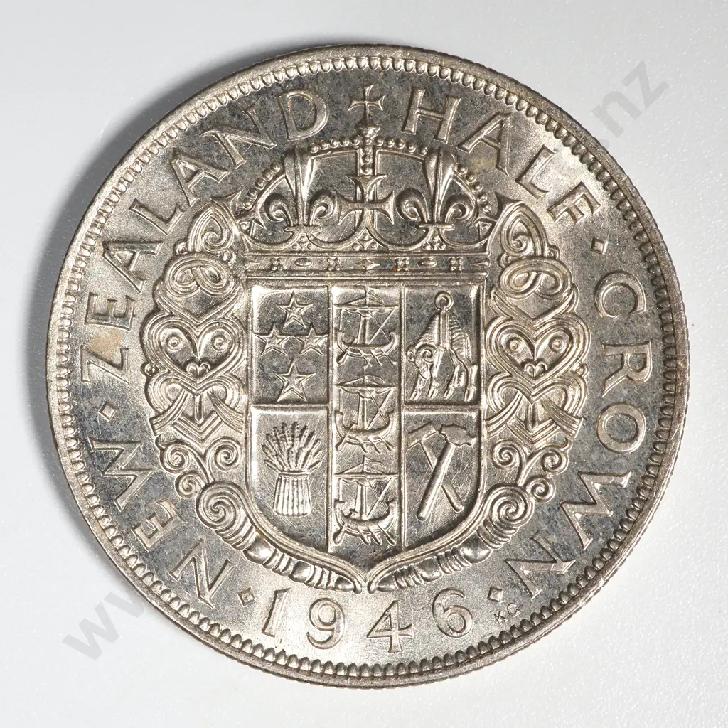 1946 New Zealand Half Crown UNC CV $400 Image 1++