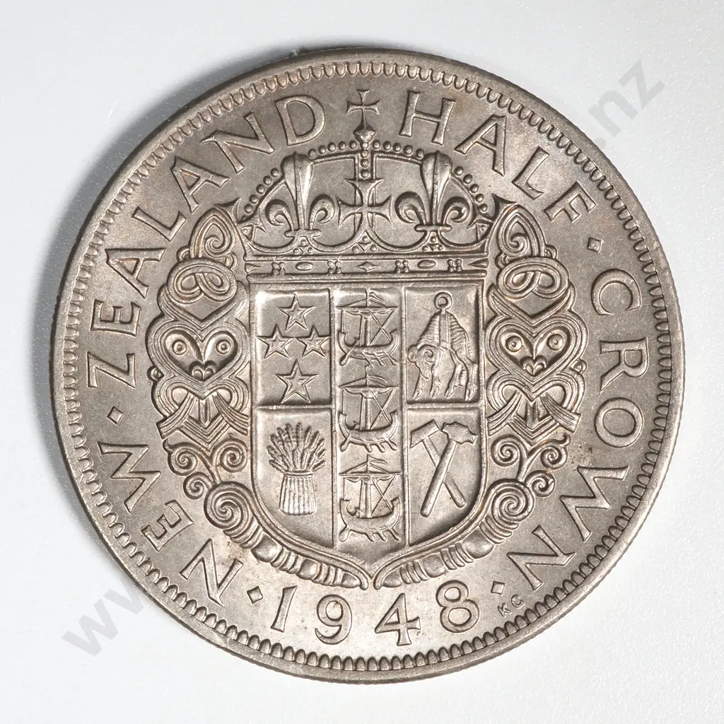 1948 New Zealand Half Crown AUNC CV $275 Image 1++