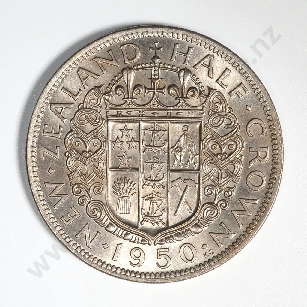 1950 Die I New Zealand Half Crown BUNC CV $200 Image 1++