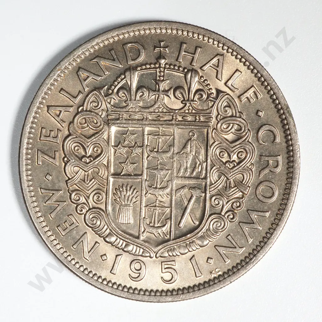 1951 New Zealand Half Crown UNC CV $80 Image 1++