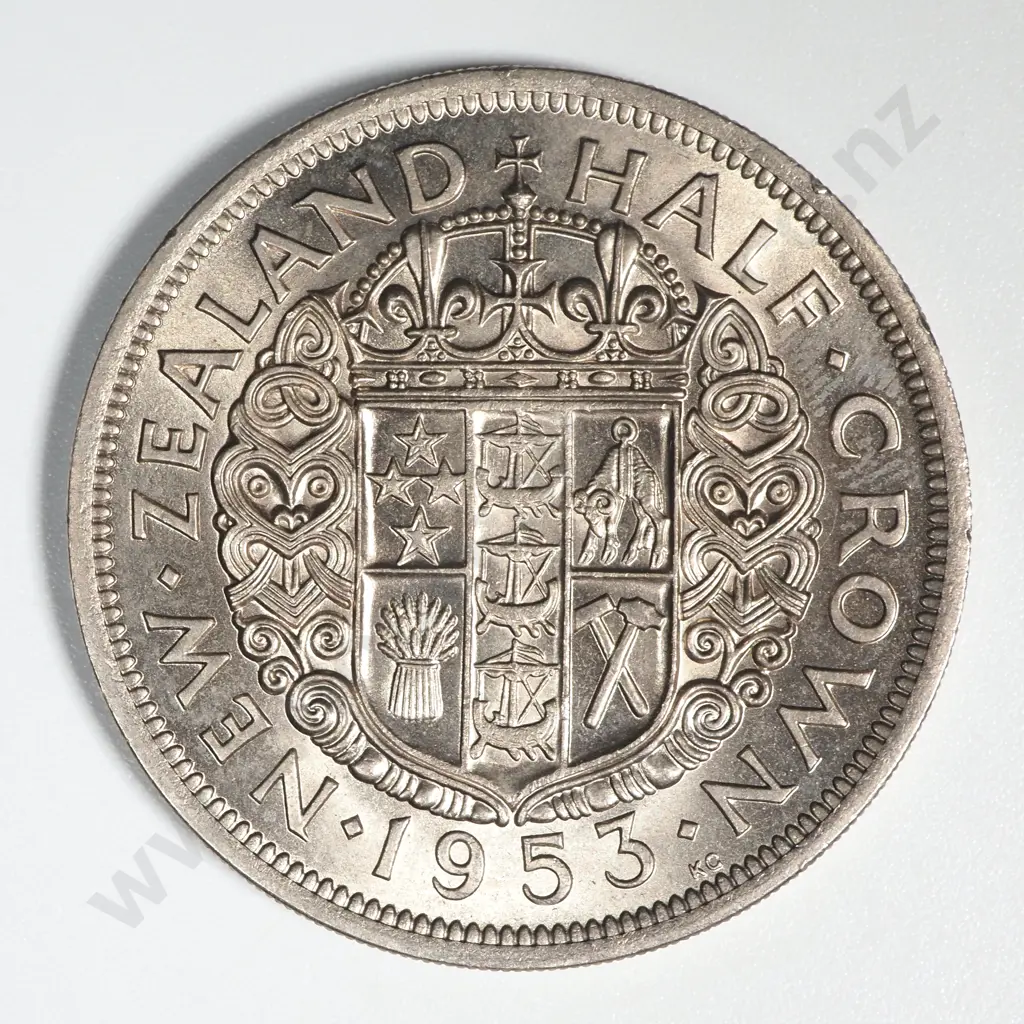 1953 New Zealand Half Crown UNC CV $100 Image 1++