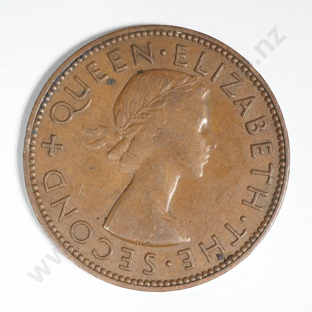 1956 New Zealand No Shoulder Strap Penny CV $60 Image 1++