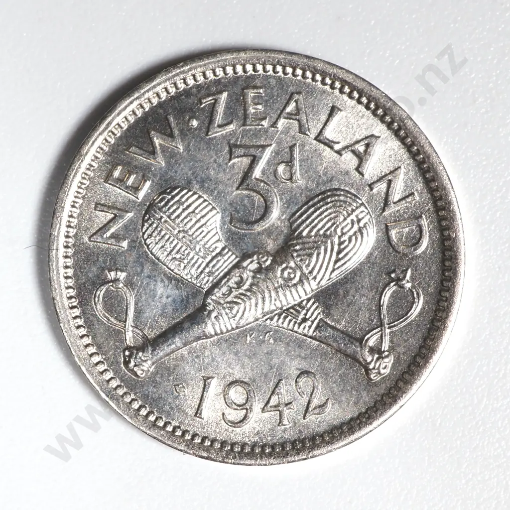 1942 New Zealand One Dot Threepence Coin AUNC CV $750 Image 1++