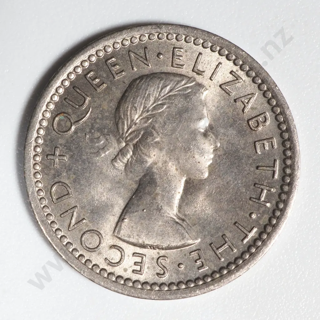 1955 New Zealand 2 Dots Threepence Coin EF CV $75 Image 1++