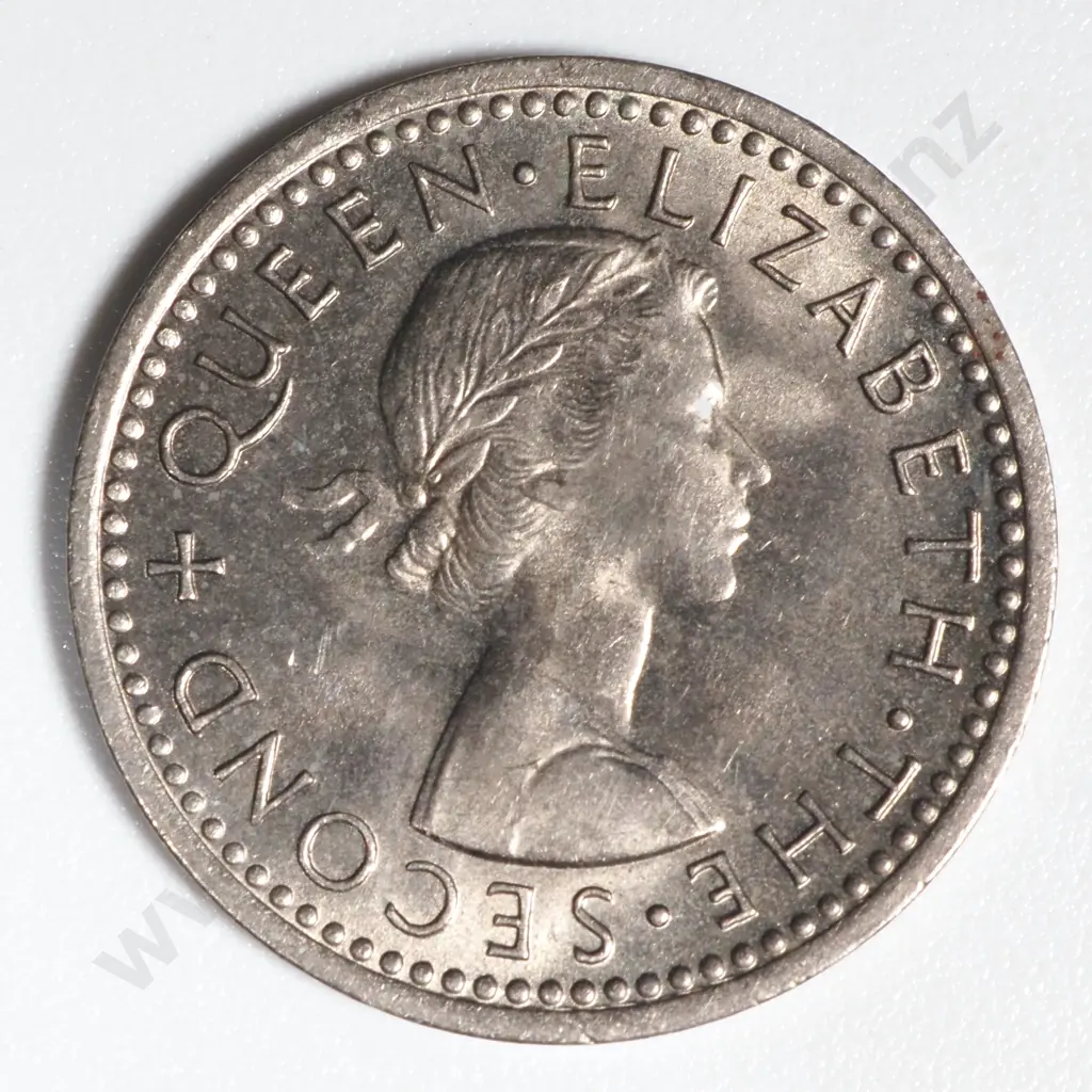 1957 New Zealand 86 Dots Threepence Coin UNC CV $80 Image 1++
