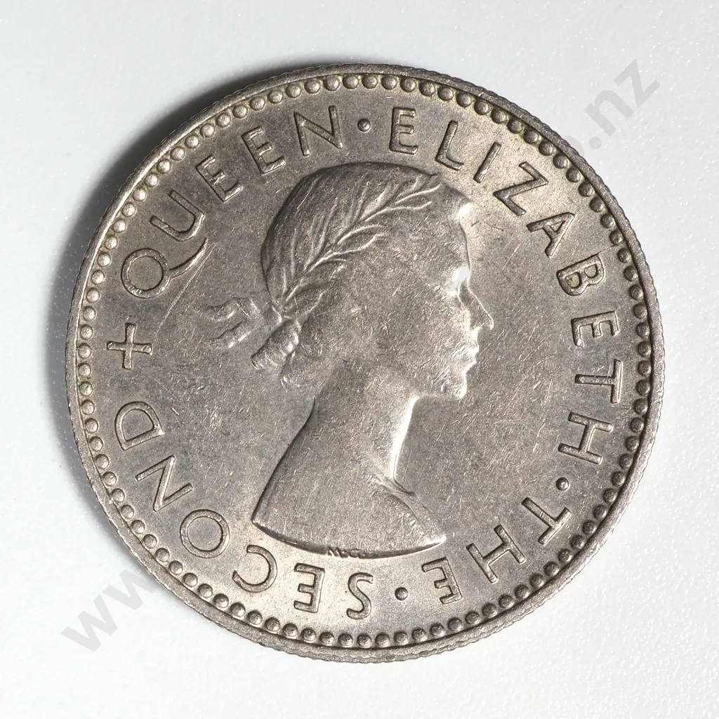 1957 New Zealand No Shoulder Strap Sixpence Coin EF CV $250 Image 1++