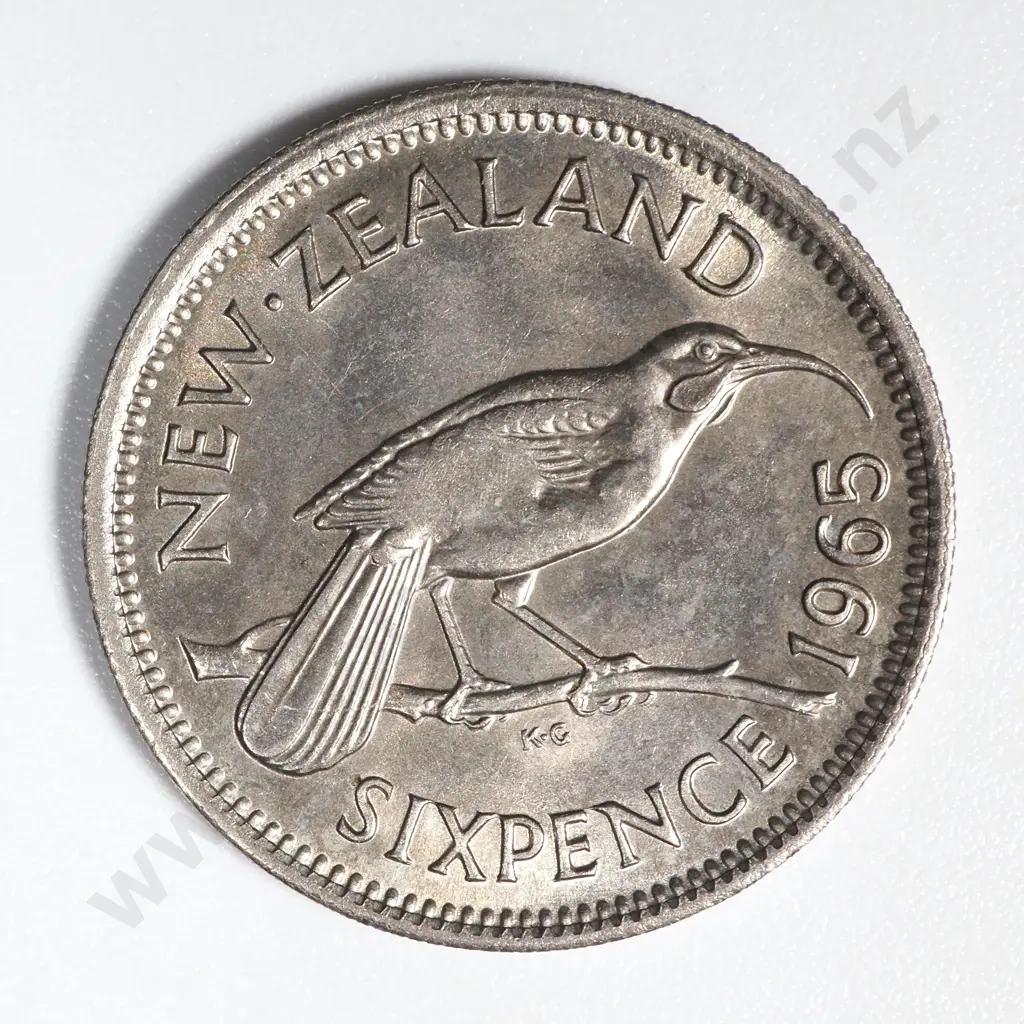 1965 New Zealand Broken Wing Sixpence Coin UNC CV $100 Image 1++