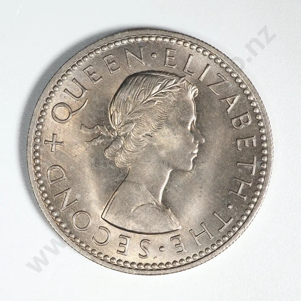 1962 New Zealand No Ground Line Shilling UNC CV $250 Image 1++