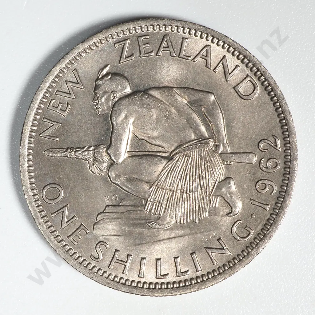 1962 New Zealand No Ground Line Shilling UNC CV $250 Image 1++