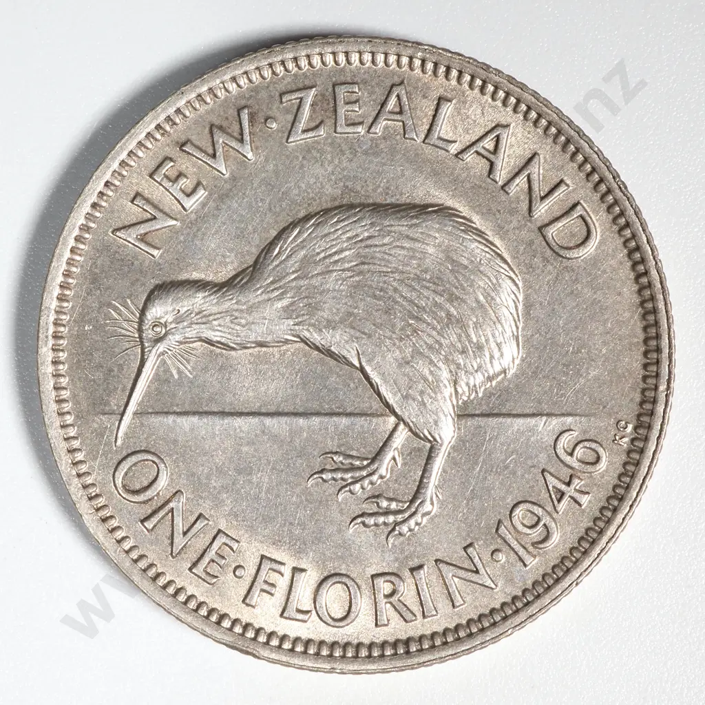 1946 New Zealand Flat Back Florin EF CV $400 Image 1++