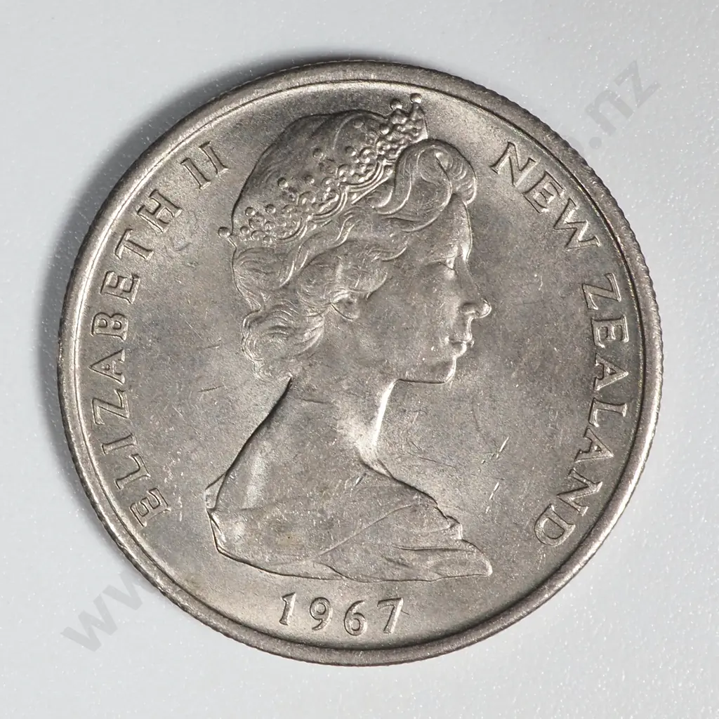 1967 New Zealand No Sea to Right 5 Cent Coin UNC CV $100 Image 1++