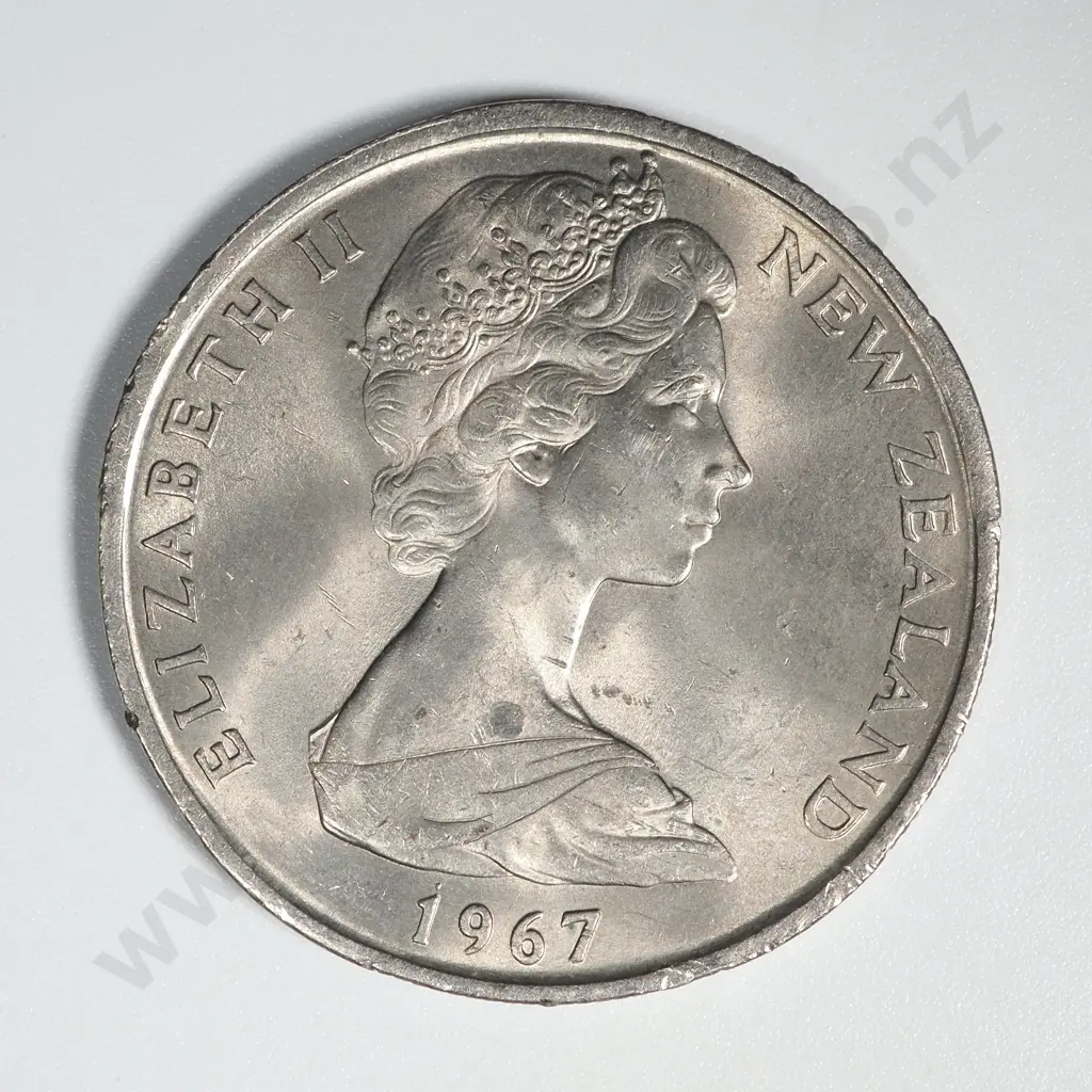 1967 New Zealand 50 Cent Coin Dot over 1 AUNC CV $100 Image 1++