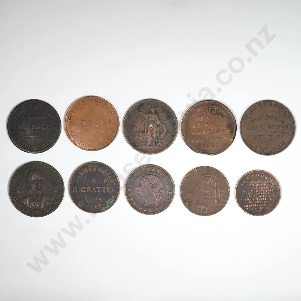10 Different New Zealand Trademen's Tokens 1857-1881 All Worn or Damaged Image 1++