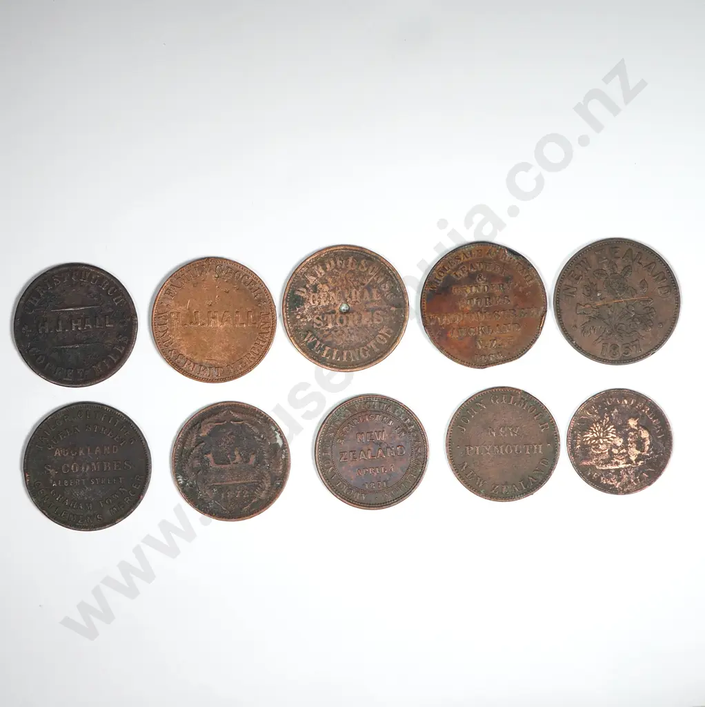 10 Different New Zealand Trademen's Tokens 1857-1881 All Worn or Damaged Image 1++
