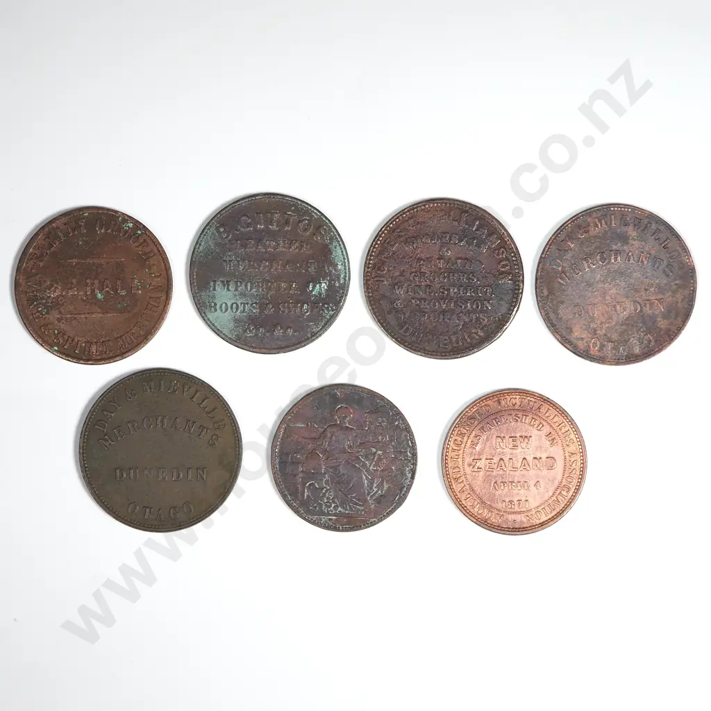 7 Different New Zealand Tradesmen's Tokens 1857-1881 All Worn or Damaged Image 1++