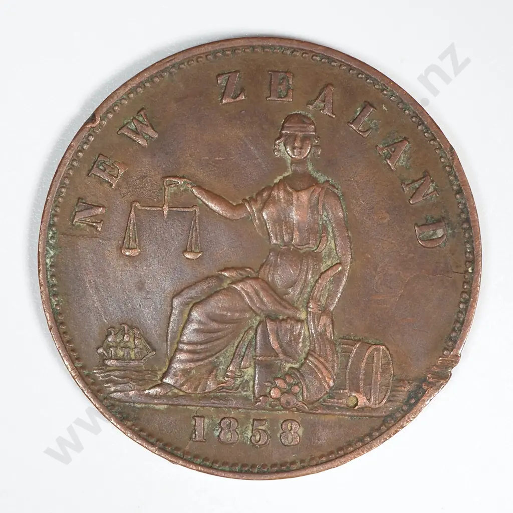 1858 New Zealand Halfpenny Token H Ashton of Queen Street: Lampard 303 Image 1++