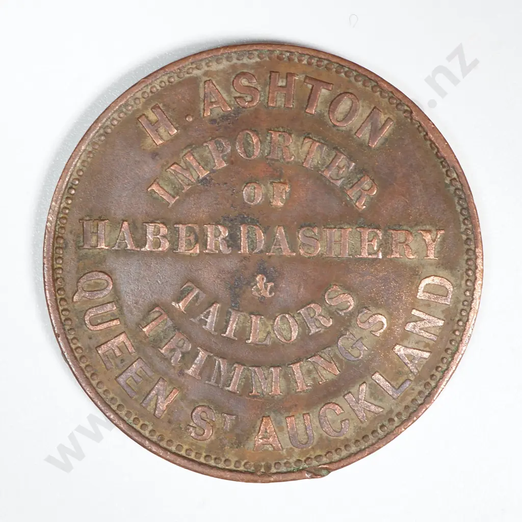 1858 New Zealand Halfpenny Token H Ashton of Queen Street: Lampard 303 Image 1++