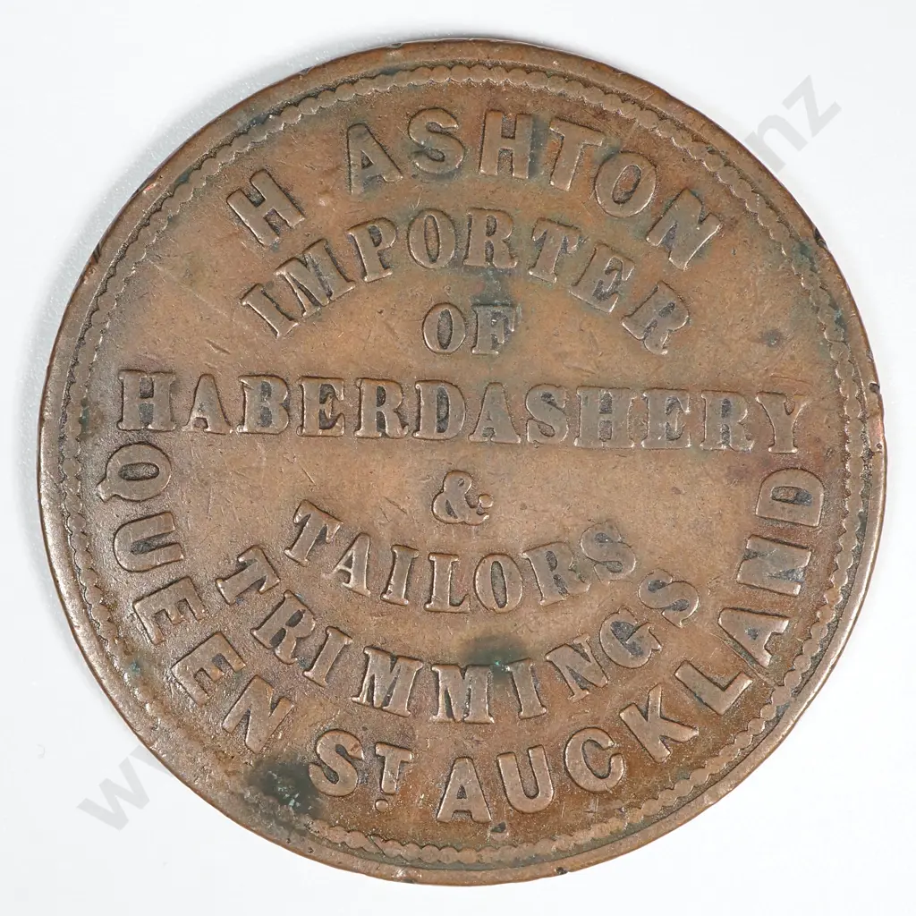 New Zealand One Penny Trade Token H Ashton Queen Street: Lampard 303c Image 1++