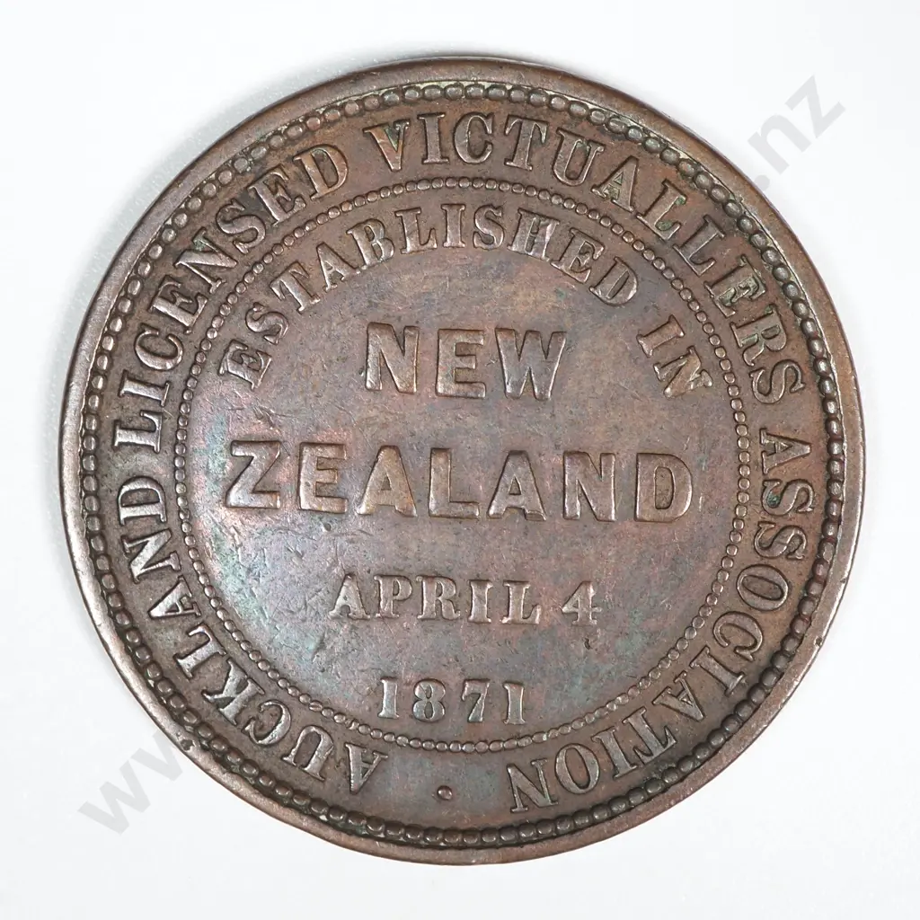 1871 New Zealand One Penny Trade Token Auckland Licensed Victuallers: Lampard 304b Image 1++