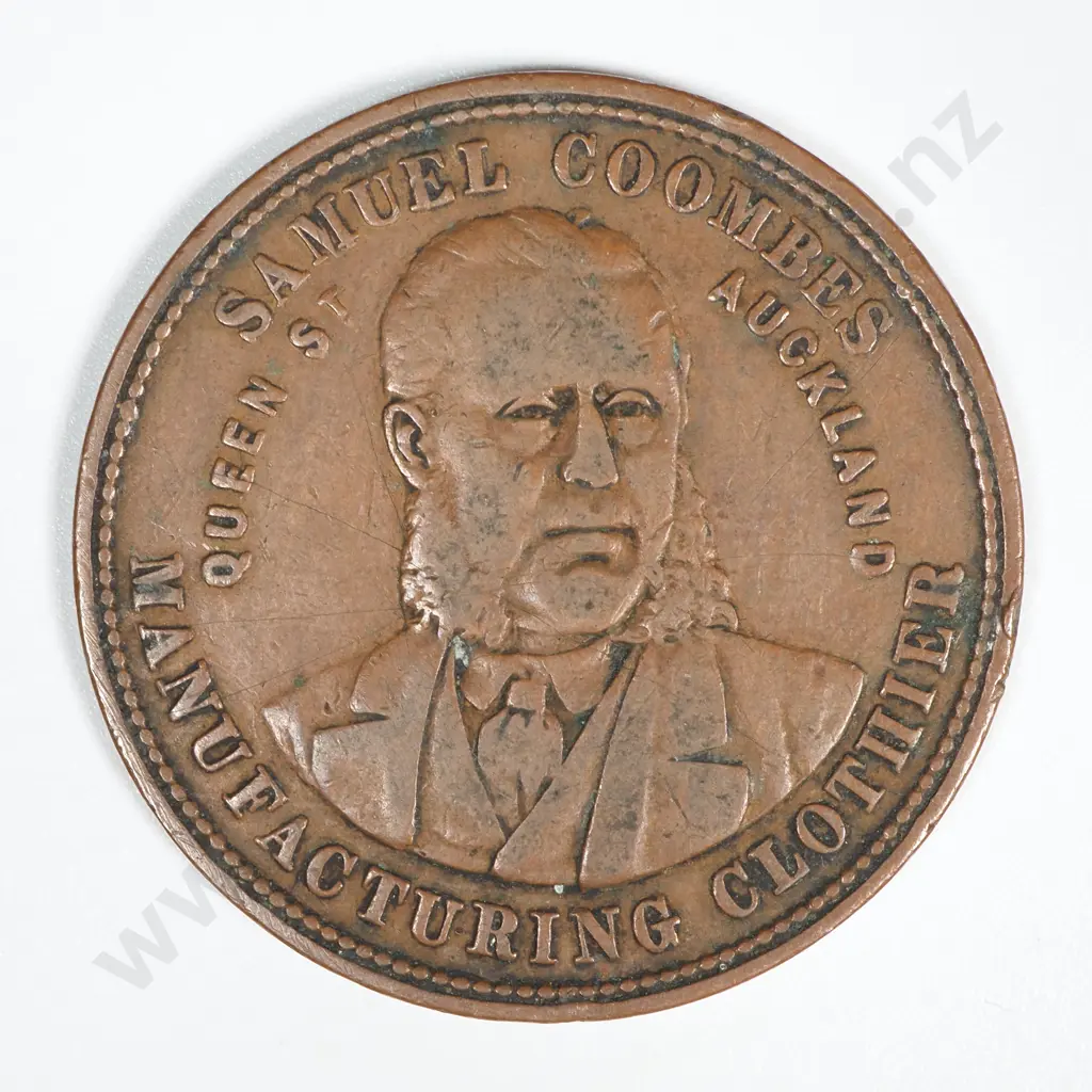 1860's New Zealand One Penny Token Samuel Coombes: Lampard 313 Image 1++