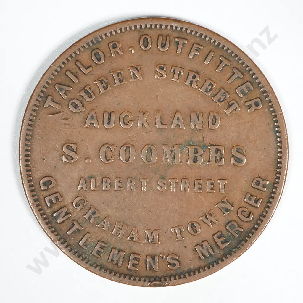 1860's New Zealand One Penny Token Samuel Coombes: Lampard 313 Image 1++