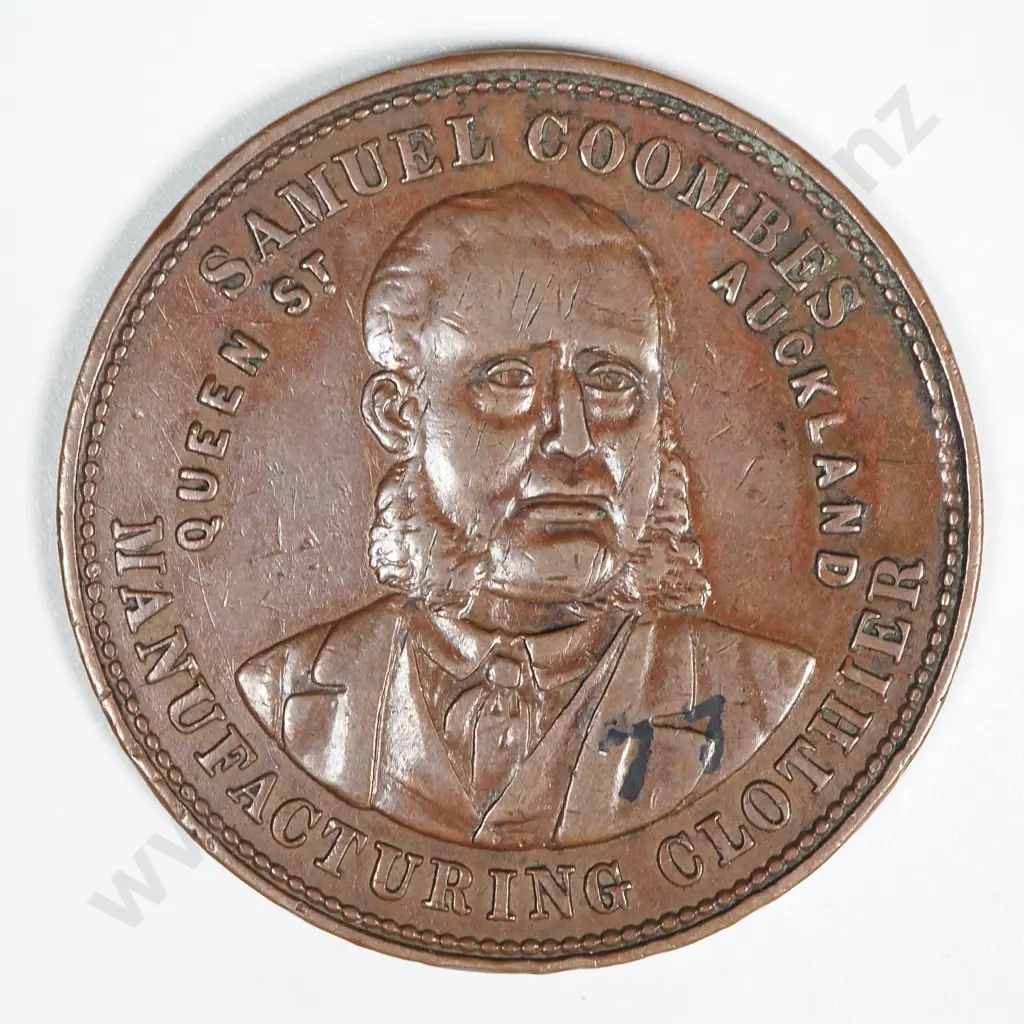 1860's New Zealand One Penny Token Samuel Coombes: Lampard 313a Image 1++